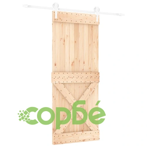 Плъзгаща врата с монтажни части, 85x210 см, борово дърво масив ➤ топ цена ➤ sorbe.bg