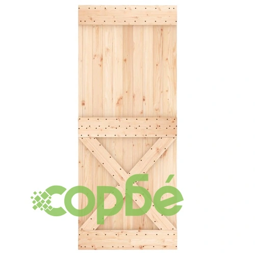 Плъзгаща врата с монтажни части, 85x210 см, борово дърво масив ➤ топ цена ➤ sorbe.bg