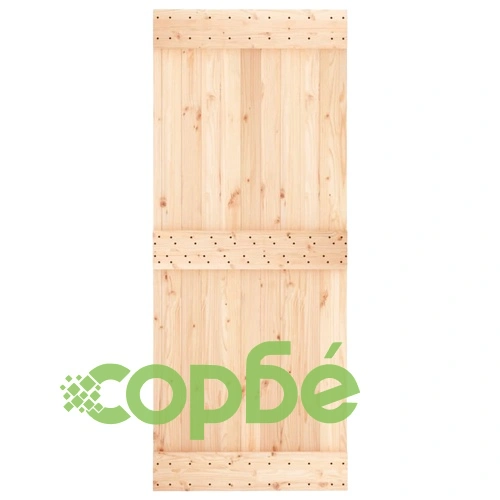 Плъзгаща врата с монтажни части, 85x210 см, борово дърво масив ➤ топ цена ➤ sorbe.bg