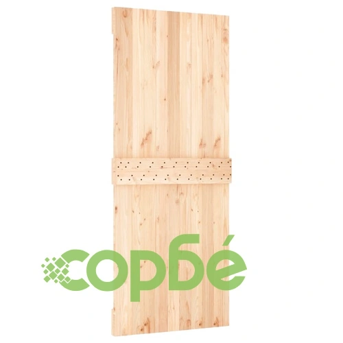 Плъзгаща врата с монтажни части, 85x210 см, борово дърво масив ➤ топ цена ➤ sorbe.bg