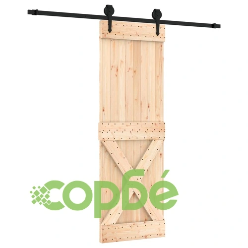 Плъзгаща врата с монтажни части, 70x210 см, борово дърво масив ➤ топ цена ➤ sorbe.bg