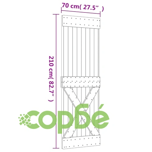 Плъзгаща врата с монтажни части, 70x210 см, борово дърво масив ➤ топ цена ➤ sorbe.bg