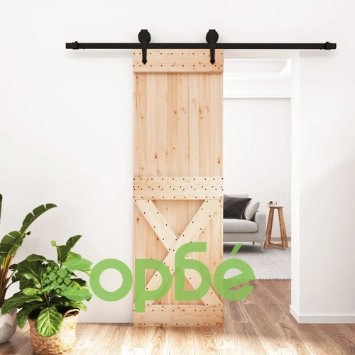 Плъзгаща врата с монтажни части, 70x210 см, борово дърво масив ➤ топ цена ➤ sorbe.bg