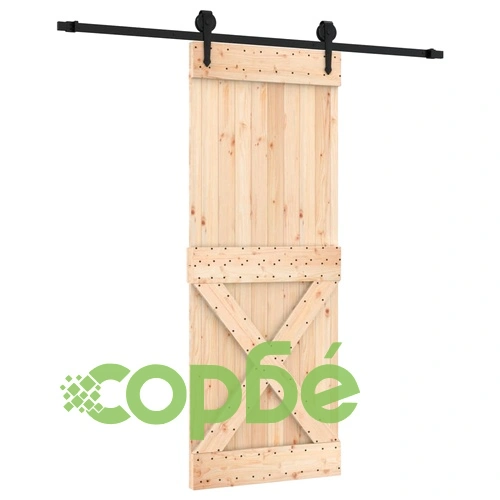 Плъзгаща врата с монтажни части, 80x210 см, борово дърво масив ➤ топ цена ➤ sorbe.bg