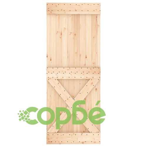 Плъзгаща врата с монтажни части, 80x210 см, борово дърво масив ➤ топ цена ➤ sorbe.bg