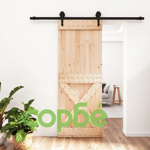 Плъзгаща врата с монтажни части, 80x210 см, борово дърво масив ➤ топ цена ➤ sorbe.bg