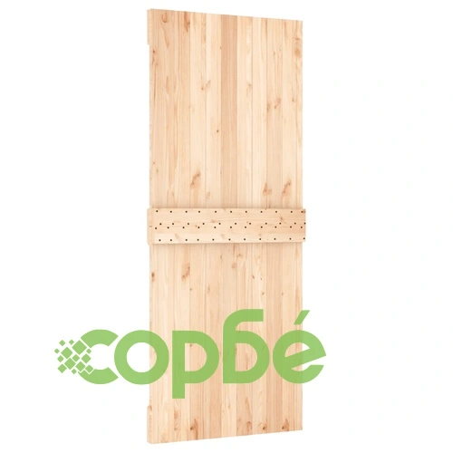 Плъзгаща врата с монтажни части, 85x210 см, борово дърво масив ➤ топ цена ➤ sorbe.bg