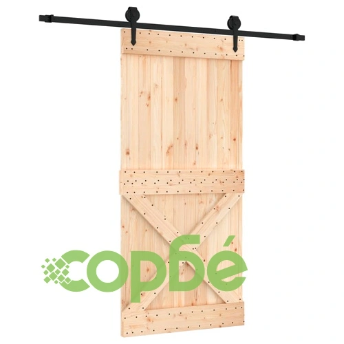Плъзгаща врата с монтажни части, 95x210 см, борово дърво масив ➤ топ цена ➤ sorbe.bg