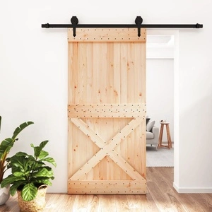 Плъзгаща врата с монтажни части, 100x210 см, борово дърво масив