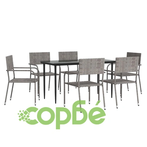 Градински комплект 7 части сиво и черно полиратан и стомана ➤ топ цена ➤ sorbe.bg