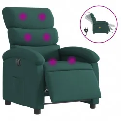 Електрически масажен наклоняем стол, тъмнозелен, текстил