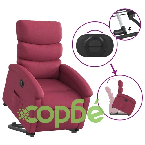 Електрически изправящ реклайнер стол, виненочервен, текстил ➤ топ цена ➤ sorbe.bg