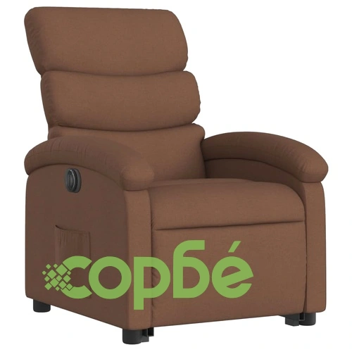 Електрически изправящ реклайнер стол, кафяв, текстил ➤ топ цена ➤ sorbe.bg