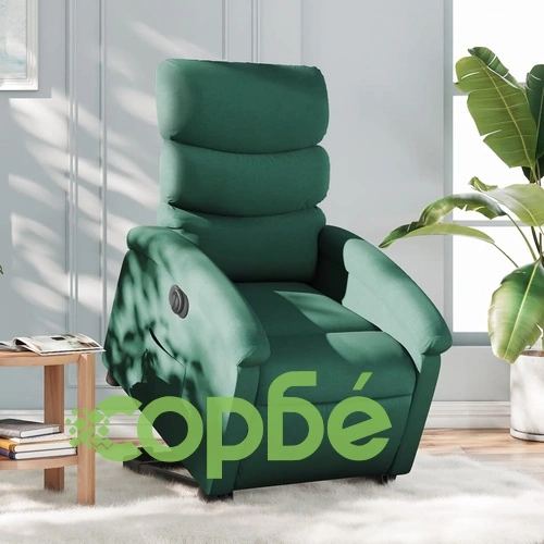 Електрически изправящ реклайнер стол, тъмнозелен, текстил ➤ топ цена ➤ sorbe.bg