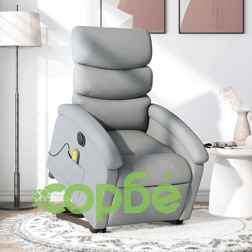 Електрически изправящ масажен реклайнер стол светлосив текстил ➤ топ цена ➤ sorbe.bg