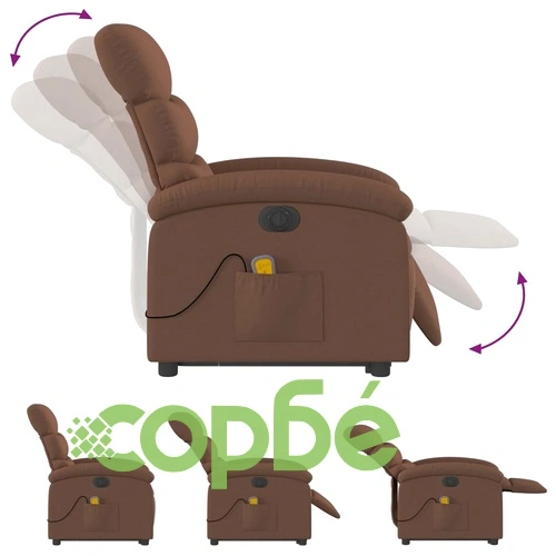 Електрически изправящ масажен реклайнер стол кафяв текстил ➤ топ цена ➤ sorbe.bg