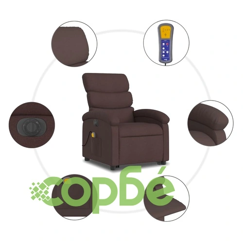 Електрически изправящ масажен реклайнер стол тъмнокафяв текстил ➤ топ цена ➤ sorbe.bg