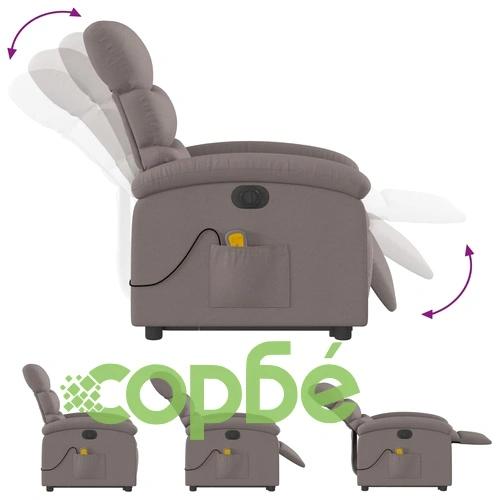 Електрически изправящ масажен реклайнер стол таупе текстил ➤ топ цена ➤ sorbe.bg