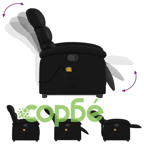 Изправящ масажен реклайнер стол, черен, изкуствена кожа ➤ топ цена ➤ sorbe.bg