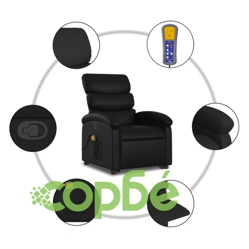 Изправящ масажен реклайнер стол, черен, изкуствена кожа ➤ топ цена ➤ sorbe.bg