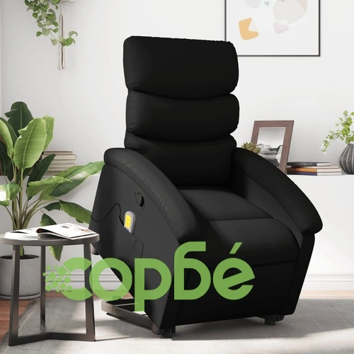 Изправящ масажен реклайнер стол, черен, изкуствена кожа ➤ топ цена ➤ sorbe.bg