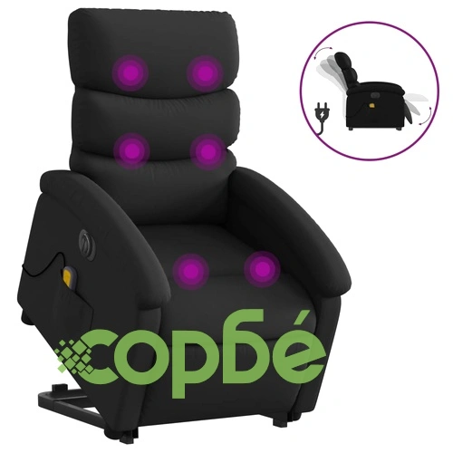 Електрически изправящ масажен реклайнер стол, черен, еко кожа ➤ топ цена ➤ sorbe.bg