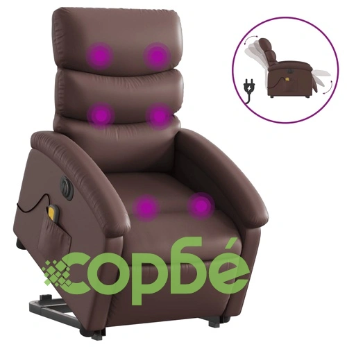 Електрически изправящ масажен реклайнер стол, кафяв, еко кожа ➤ топ цена ➤ sorbe.bg