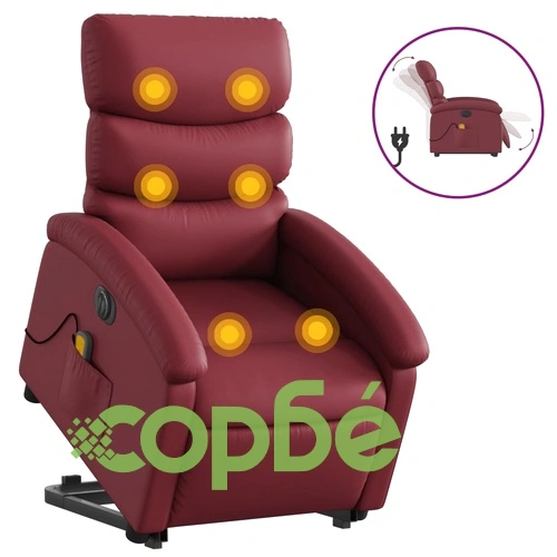 Електрически изправящ масажен реклайнер, виненочервен, еко кожа ➤ топ цена ➤ sorbe.bg