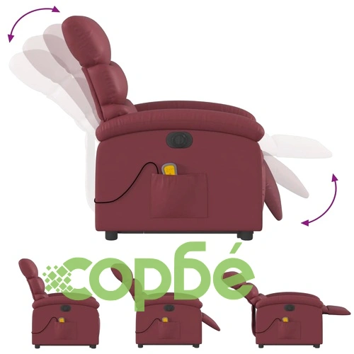 Електрически изправящ масажен реклайнер, виненочервен, еко кожа ➤ топ цена ➤ sorbe.bg
