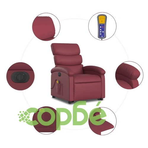 Електрически изправящ масажен реклайнер, виненочервен, еко кожа ➤ топ цена ➤ sorbe.bg