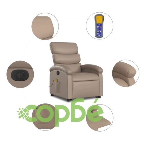 Електрически изправящ масажен реклайнер, капучино, еко кожа ➤ топ цена ➤ sorbe.bg