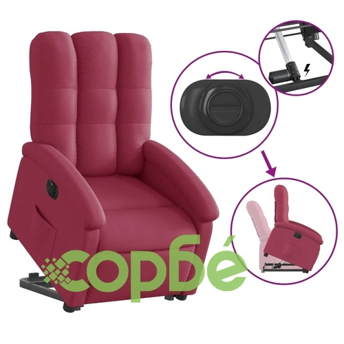 Електрически изправящ реклайнер стол, виненочервен, текстил ➤ топ цена ➤ sorbe.bg