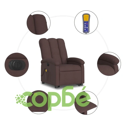 Електрически изправящ масажен реклайнер стол тъмнокафяв текстил ➤ топ цена ➤ sorbe.bg