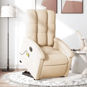 Електрически изправящ масажен реклайнер стол кремав текстил