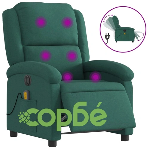 Електрически масажен наклоняем стол, тъмнозелен, текстил ➤ топ цена ➤ sorbe.bg