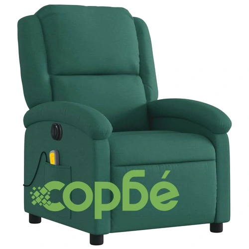 Електрически масажен наклоняем стол, тъмнозелен, текстил ➤ топ цена ➤ sorbe.bg