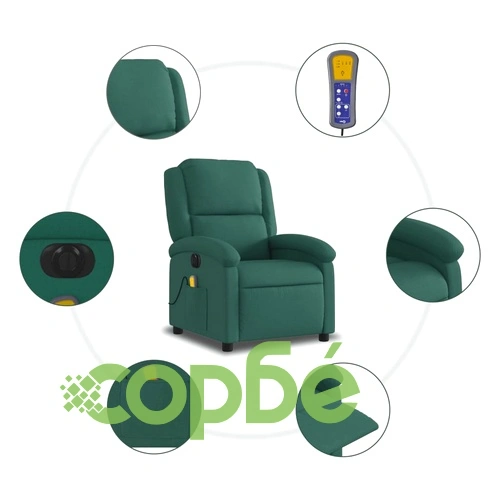 Електрически масажен наклоняем стол, тъмнозелен, текстил ➤ топ цена ➤ sorbe.bg