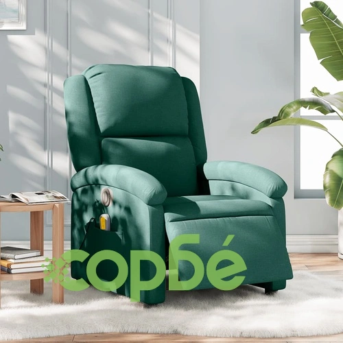 Електрически масажен наклоняем стол, тъмнозелен, текстил ➤ топ цена ➤ sorbe.bg