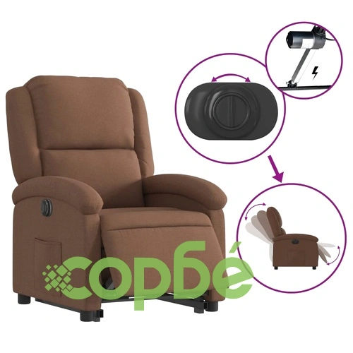 Електрически изправящ реклайнер стол, кафяв, текстил ➤ топ цена ➤ sorbe.bg