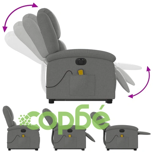 Електрически изправящ масажен реклайнер стол тъмносив текстил ➤ топ цена ➤ sorbe.bg