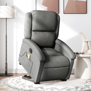 Електрически изправящ масажен реклайнер стол тъмносив текстил