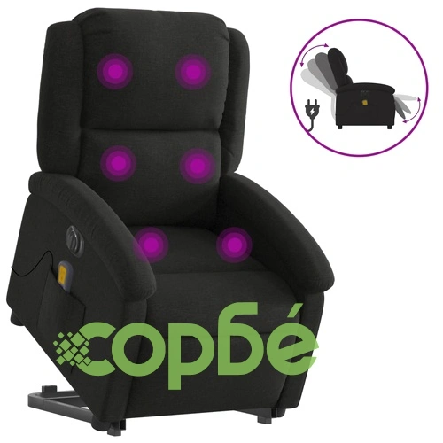 Електрически изправящ масажен реклайнер стол черен текстил ➤ топ цена ➤ sorbe.bg