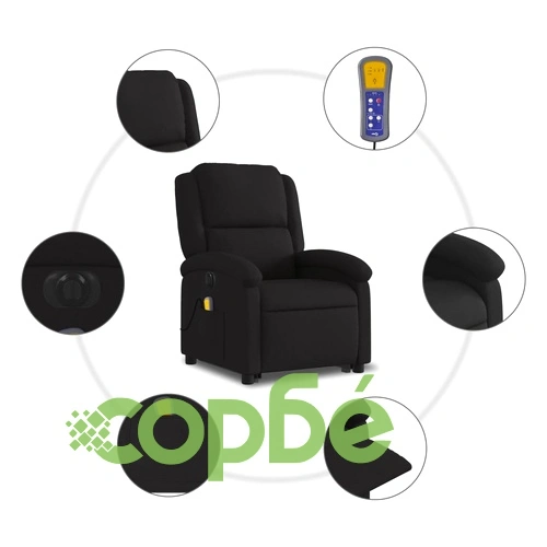Електрически изправящ масажен реклайнер стол черен текстил ➤ топ цена ➤ sorbe.bg