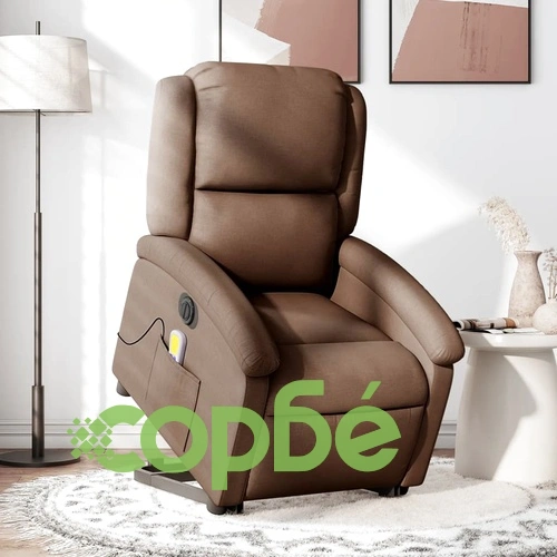 Електрически изправящ масажен реклайнер стол кафяв текстил ➤ топ цена ➤ sorbe.bg