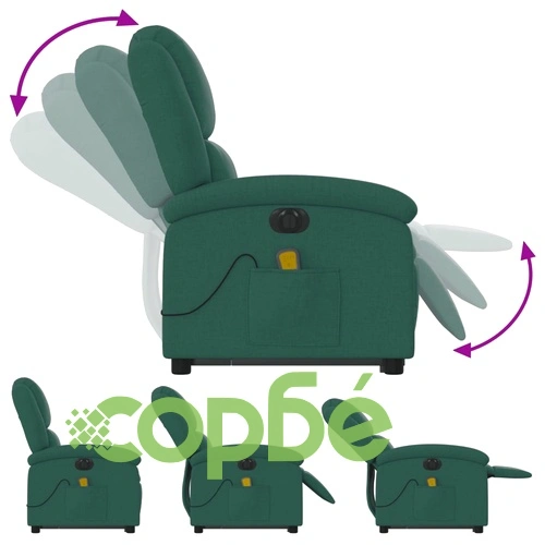 Електрически изправящ масажен реклайнер стол тъмнозелен текстил ➤ топ цена ➤ sorbe.bg