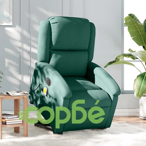 Електрически изправящ масажен реклайнер стол тъмнозелен текстил ➤ топ цена ➤ sorbe.bg