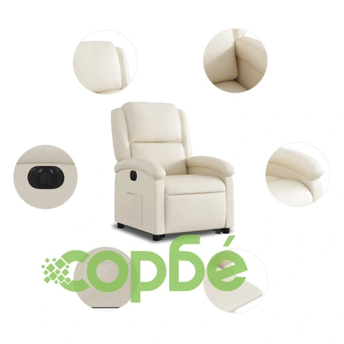 Електрически изправящ реклайнер стол, кремав, изкуствена кожа ➤ топ цена ➤ sorbe.bg