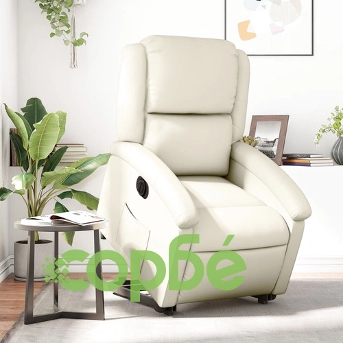 Електрически изправящ реклайнер стол, кремав, изкуствена кожа ➤ топ цена ➤ sorbe.bg