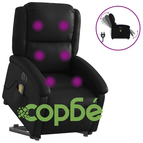 Електрически изправящ масажен реклайнер стол, черен, еко кожа ➤ топ цена ➤ sorbe.bg