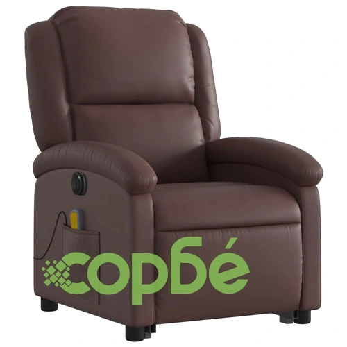 Електрически изправящ масажен реклайнер стол, кафяв, еко кожа ➤ топ цена ➤ sorbe.bg